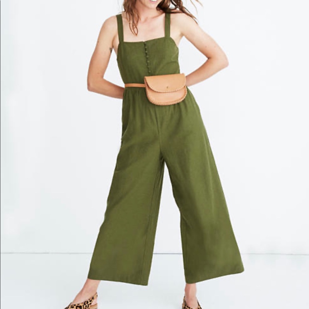 Madewell Olive Green Wide-Leg Linen Jumpsuit